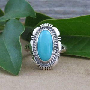 Native American Navajo Turquoise Sterling Silver Women's Ring Size 8